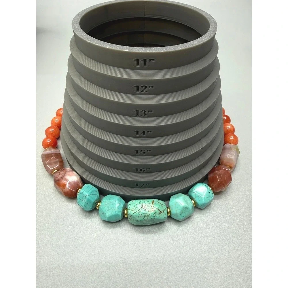 Beaded Necklace 18" Apricot Agate Turquoise Dyed Howlite Colorful Stones Heavy - Picture 8 of 12